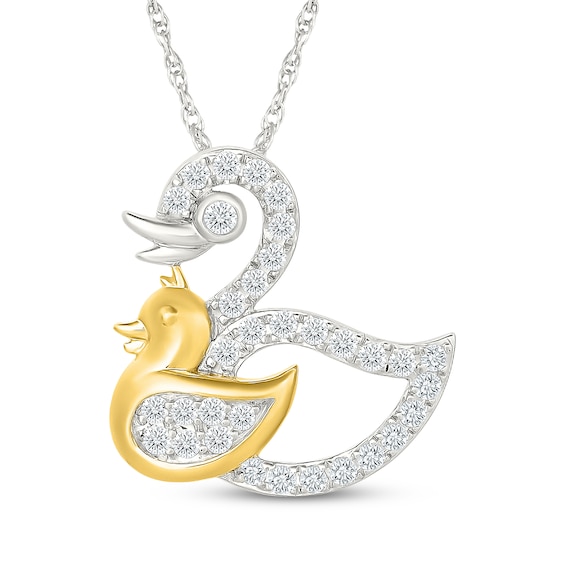 KAY Lab-Grown Diamonds Mama and Baby Duck Necklace 1/4 ct tw Sterling Silver & 10K Yellow Gold Plate 18"