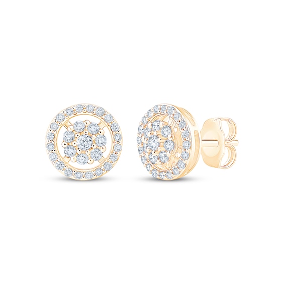 Diamond Halo Stud Earrings 3/8 ct tw 10K Yellow Gold