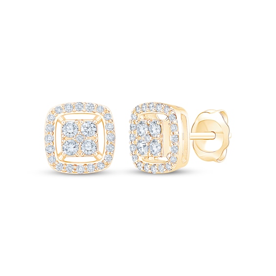 Diamond Cushion-Shaped Halo Stud Earrings 1/3 ct tw 10K Yellow Gold