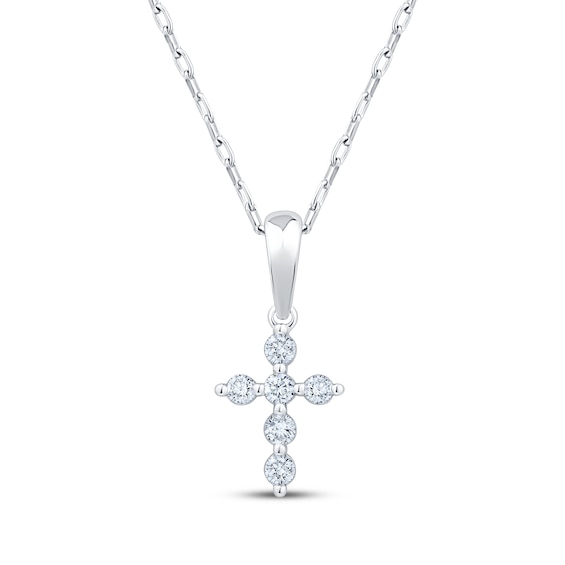 Diamond Cross Necklace 1/8 ct tw 10K White Gold 18"