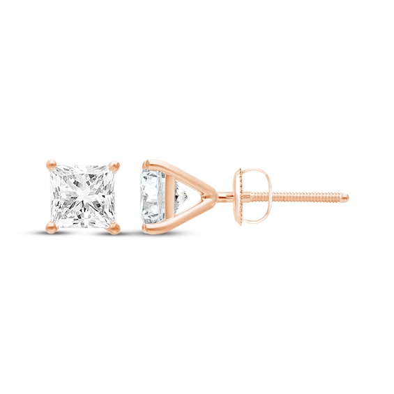 KAY Lab-Grown Diamonds Certified Princess-Cut Solitaire Stud Earrings 1-1/2 ct tw 14K Rose Gold (F/VVS2)