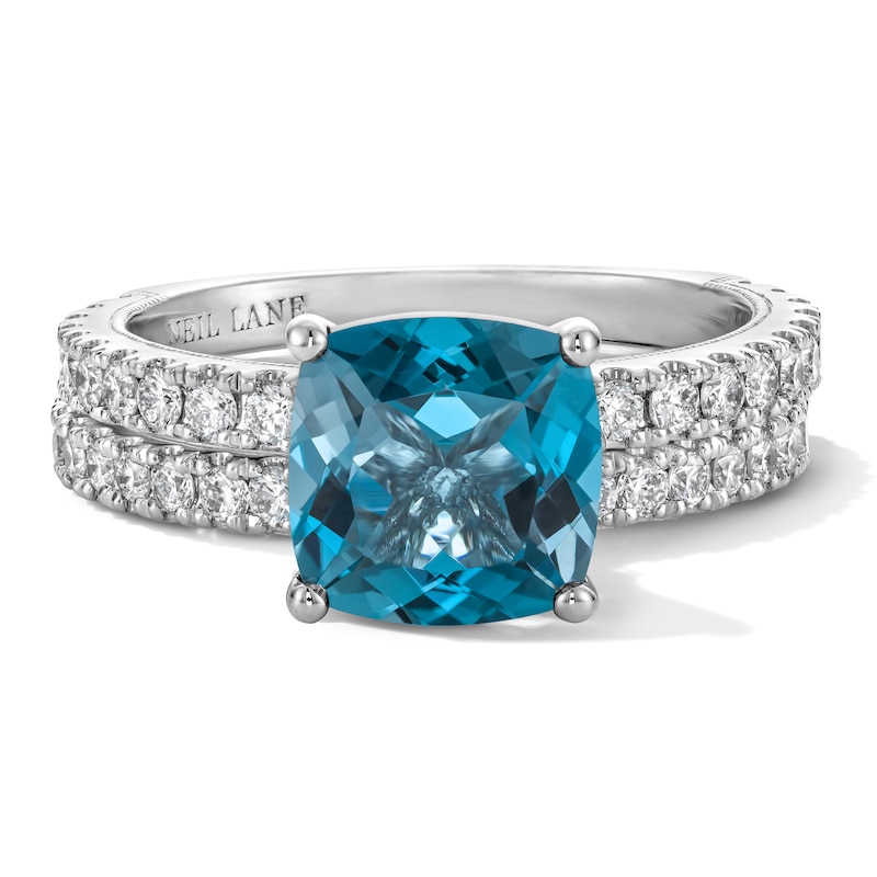 Main Image 3 of Neil Lane Cushion-Cut London Blue Topaz & Round-Cut Diamond Bridal Set 7/8 ct tw 14K White Gold