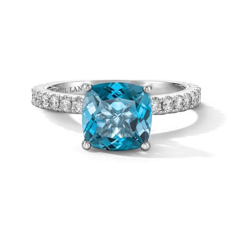 Main Image 3 of Neil Lane Cushion-Cut London Blue Topaz Engagement Ring 1/2 ct tw Diamond 14K White Gold