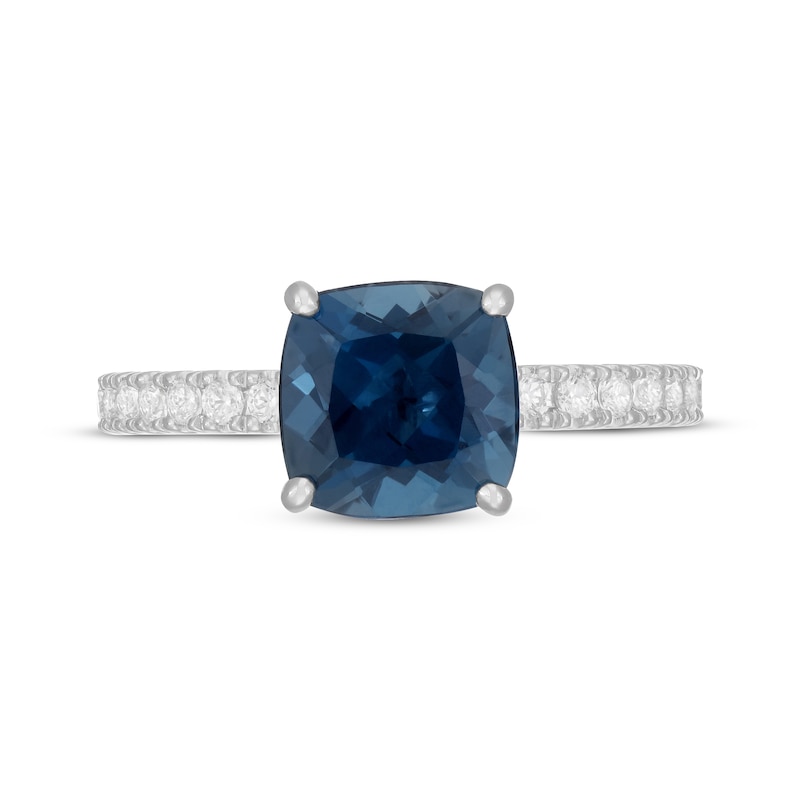 Neil Lane Cushion-Cut London Blue Topaz Engagement Ring 1/2 ct tw Diamond 14K White Gold