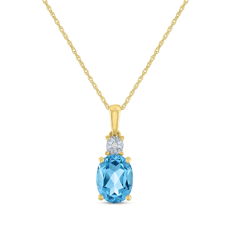 Oval-Cut Sky Blue Topaz & Diamond Necklace 10K Yellow Gold 18"