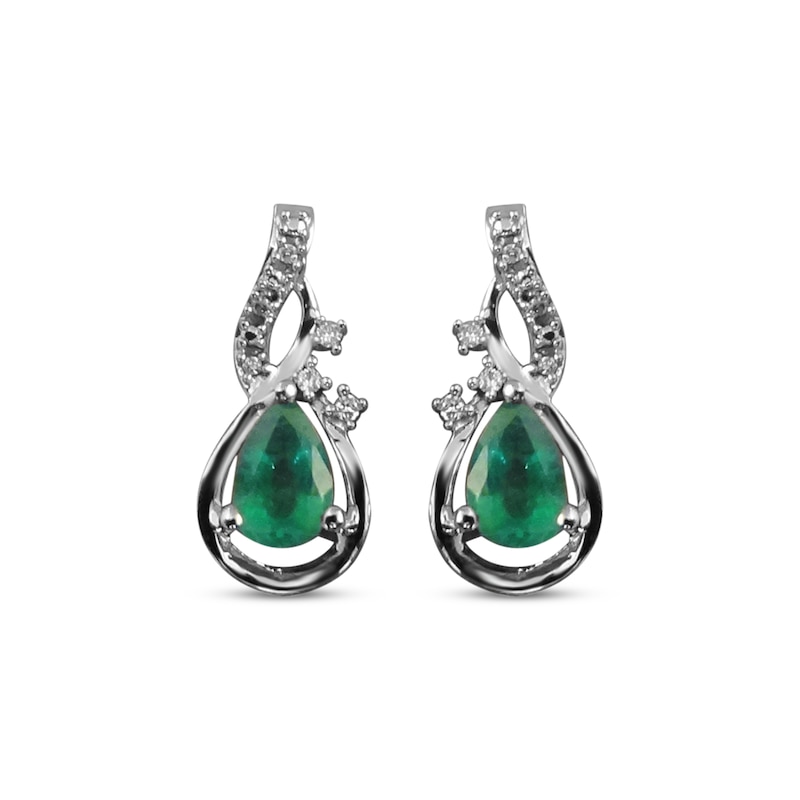 Main Image 2 of Pear-Shaped Emerald & Round-Cut Diamond Swirl Earrings 1/20 ct tw 10K White Gold