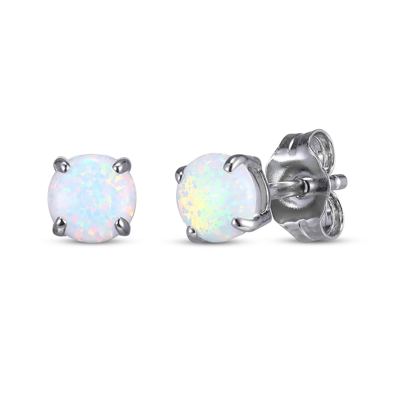 Main Image 3 of Round-Cut Lab-Created Opal Necklace & Stud Earrings Gift Set Sterling Silver 18"