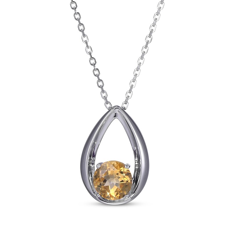 Round-Cut Citrine Necklace & Stud Earrings Gift Set Sterling Silver 18"