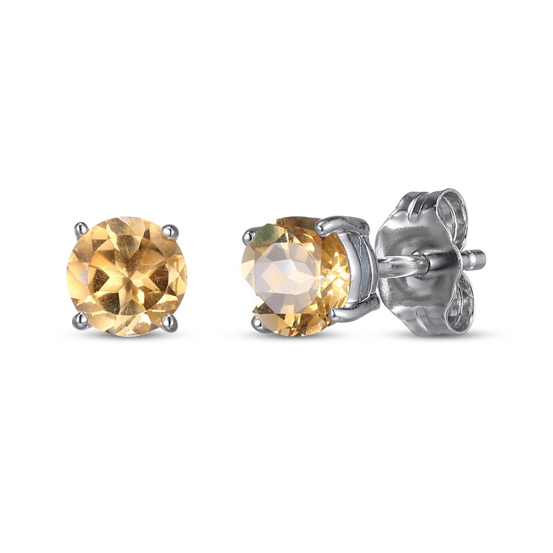Round-Cut Citrine Necklace & Stud Earrings Gift Set Sterling Silver 18"