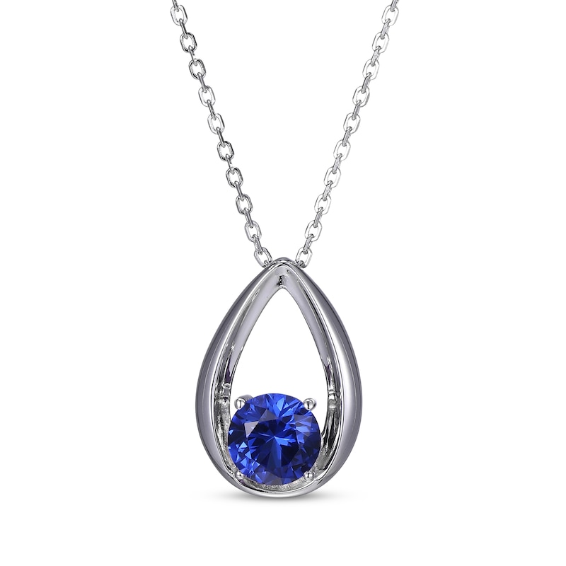 Round-Cut Blue Lab-Created Sapphire Necklace & Stud Earrings Gift Set Sterling Silver 18"