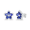 Thumbnail Image 1 of Pear-Shaped Blue Lab-Created Sapphire & Round-Cut White Lab-Created Sapphire Flower Stud Earrings Sterling Silver