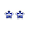 Thumbnail Image 2 of Pear-Shaped Blue Lab-Created Sapphire & Round-Cut White Lab-Created Sapphire Flower Stud Earrings Sterling Silver