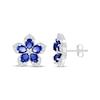 Thumbnail Image 3 of Pear-Shaped Blue Lab-Created Sapphire & Round-Cut White Lab-Created Sapphire Flower Stud Earrings Sterling Silver