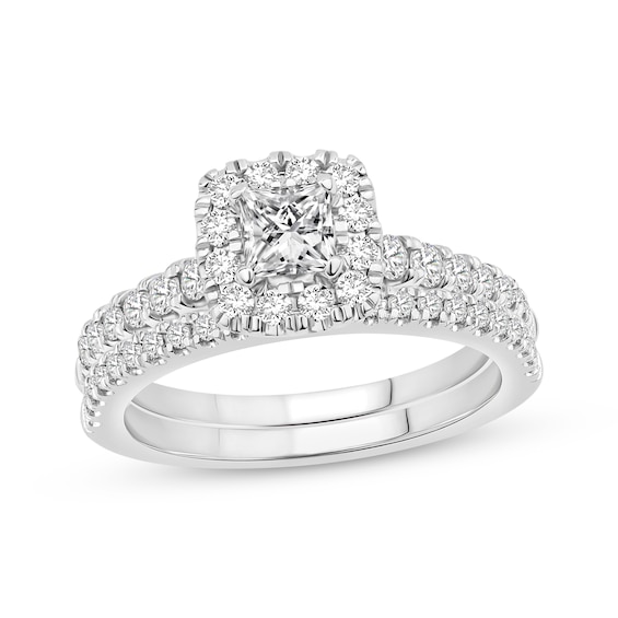 Adore Princess & Round-Cut Diamond Bridal Set 1-1/5 ct tw 14K White Gold