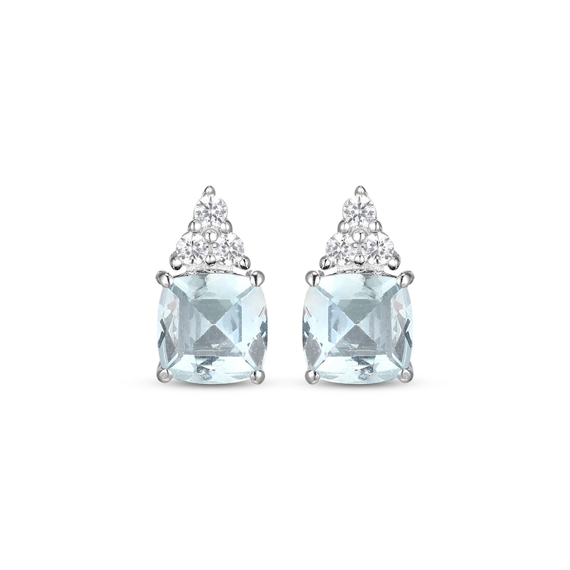Main Image 2 of Cushion-Cut Aquamarine & White Lab-Created Sapphire Stud Earrings Sterling Silver