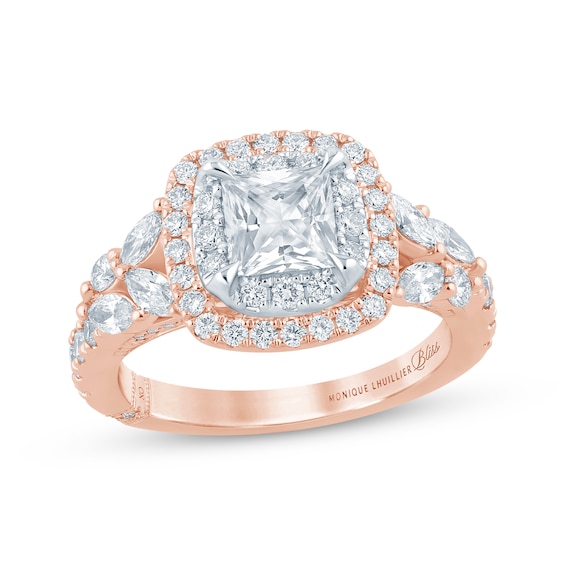 Monique Lhuillier Bliss Princess-Cut Lab-Grown Diamond Engagement Ring 1-3/4 ct tw 18K Two-Tone Gold