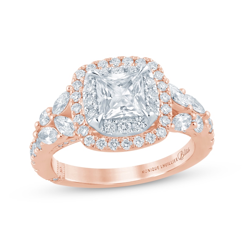 Main Image 1 of Monique Lhuillier Bliss Princess-Cut Lab-Grown Diamond Engagement Ring 1-3/4 ct tw 18K Two-Tone Gold