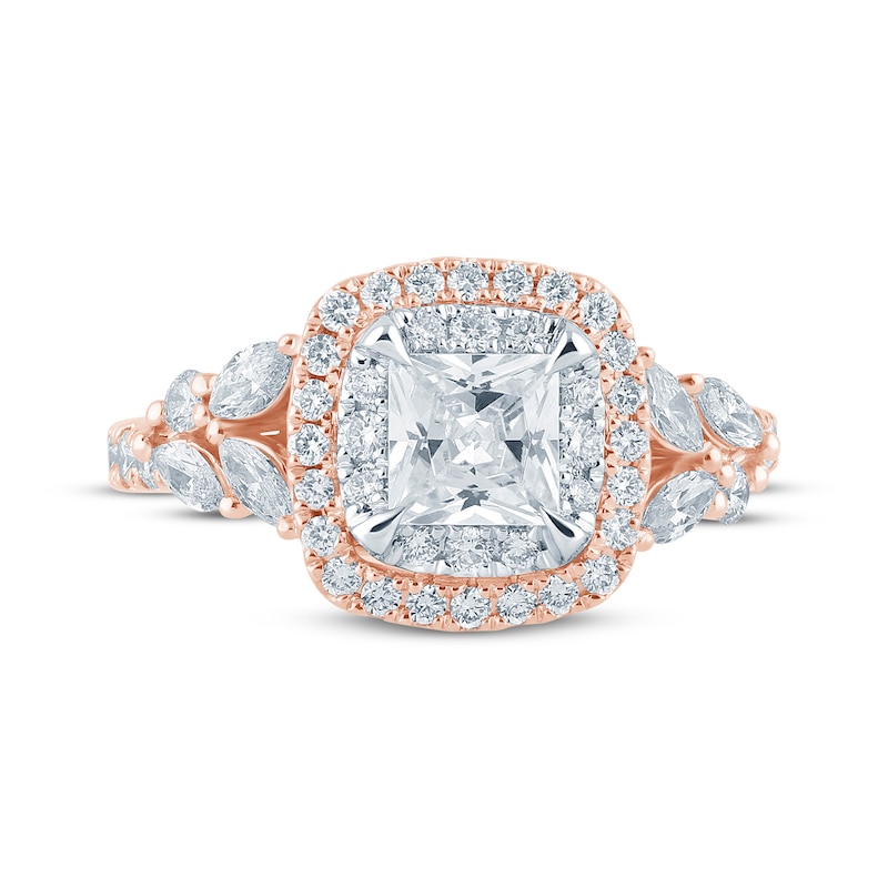 Main Image 4 of Monique Lhuillier Bliss Princess-Cut Lab-Grown Diamond Engagement Ring 1-3/4 ct tw 18K Two-Tone Gold