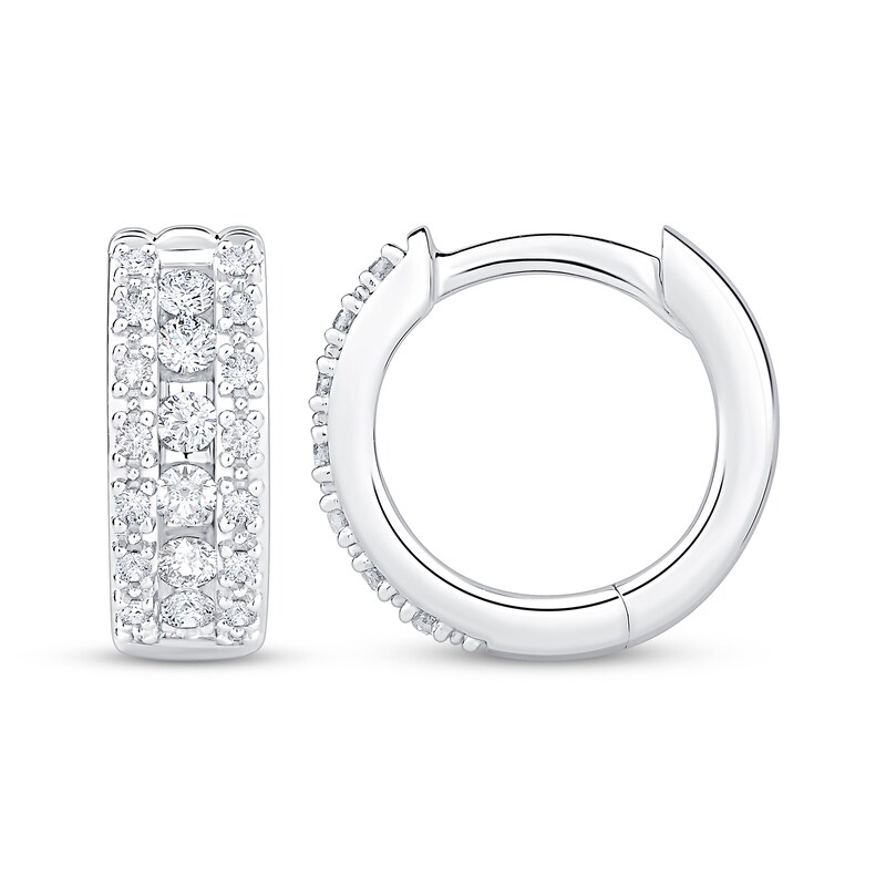 Main Image 3 of Diamond Huggie Hoops 1/3 ct tw 10K White Gold