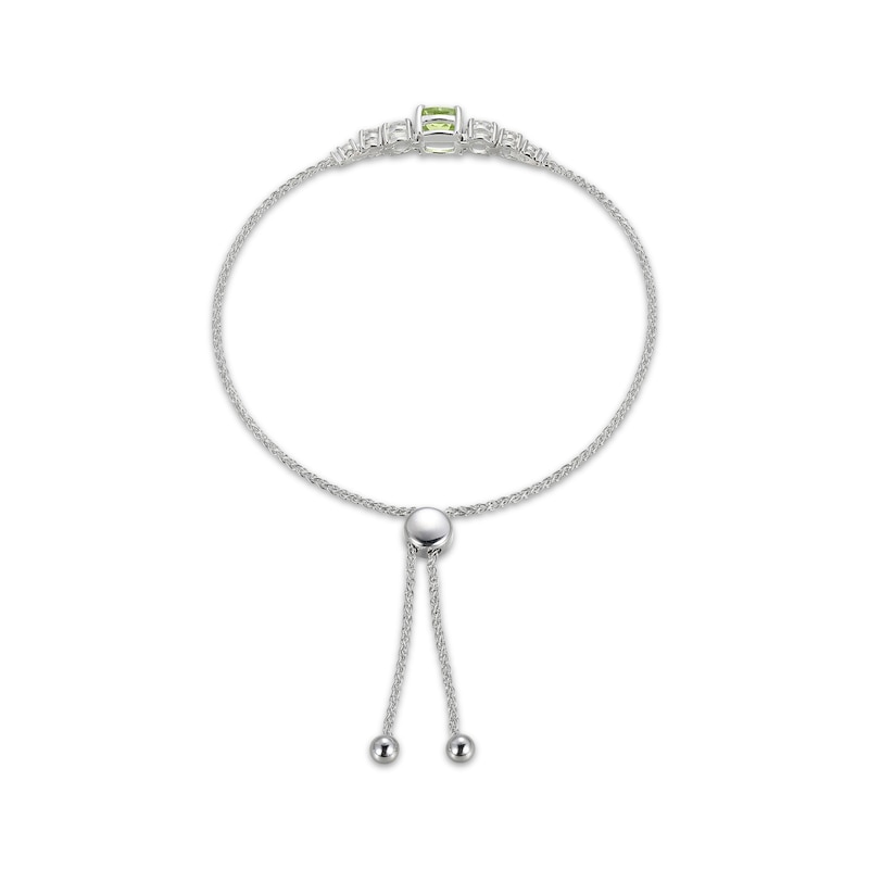 Cushion-Cut Peridot & White Lab-Created Sapphire Bolo Bracelet Sterling Silver