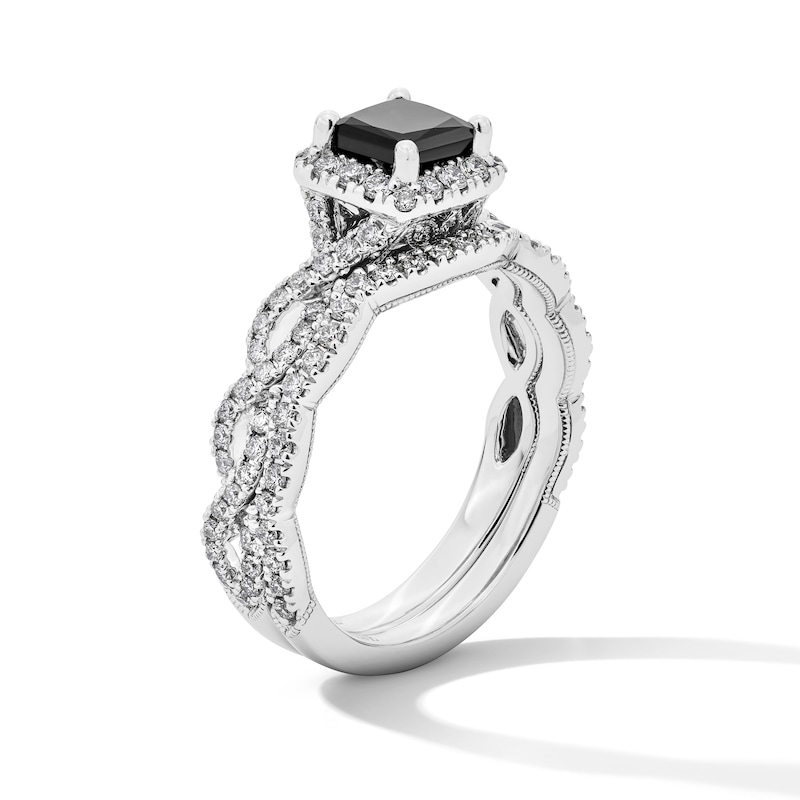 Main Image 3 of Neil Lane Princess-Cut Black Diamond & White Diamond Halo Bridal Set 1-3/8 ct tw 14K White Gold