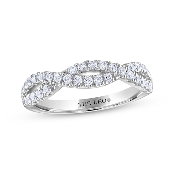 THE LEO Diamond Round-Cut Crossover Twist Anniversary Band 1/2 ct tw 14K White Gold