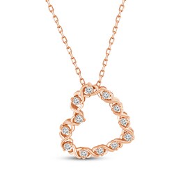 XO, from KAY Round-Cut Diamond Heart Necklace 1/6 ct tw 10K Rose Gold 18”