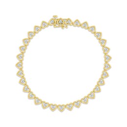 Round-Cut Diamond Heart Link Bracelet 1/4 ct tw 10K Yellow Gold 7.25”