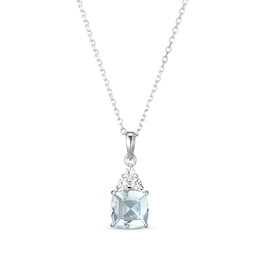 Cushion-Cut Aquamarine & White Lab-Created Sapphire Necklace Sterling Silver 18"