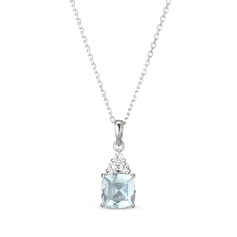 Main Image 1 of Cushion-Cut Aquamarine & White Lab-Created Sapphire Necklace Sterling Silver 18"