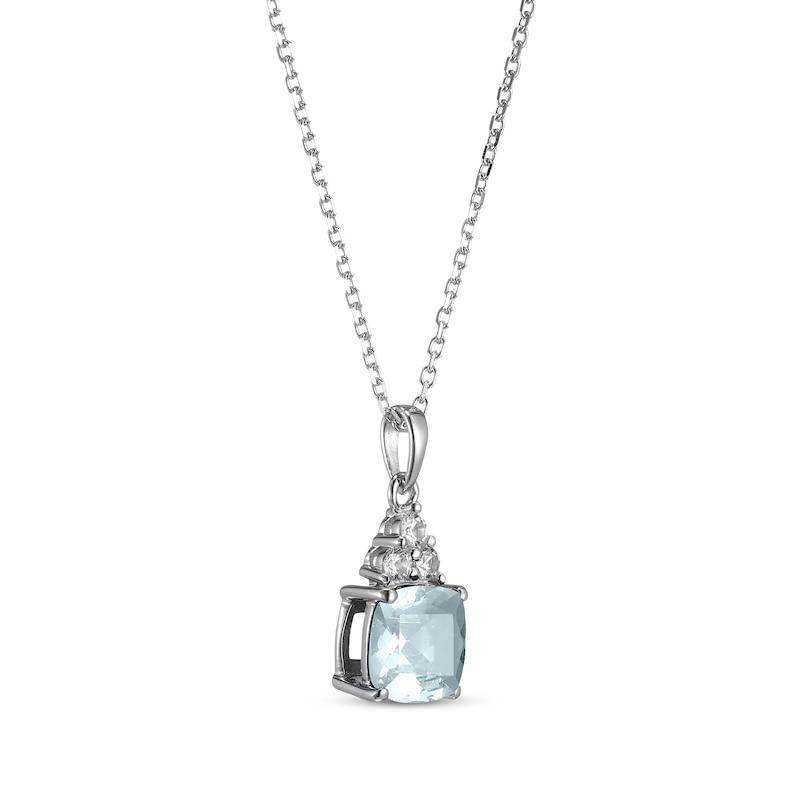 Main Image 2 of Cushion-Cut Aquamarine & White Lab-Created Sapphire Necklace Sterling Silver 18"