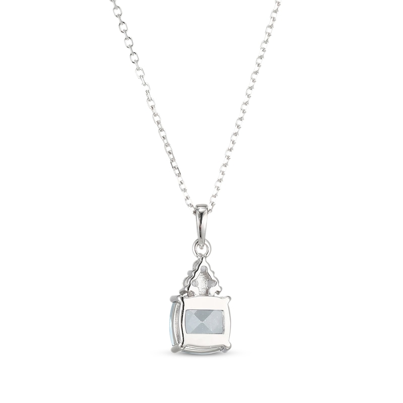 Main Image 3 of Cushion-Cut Aquamarine & White Lab-Created Sapphire Necklace Sterling Silver 18"