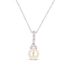 Thumbnail Image 1 of Cultured Pearl & Trillion-Cut White Lab-Created Sapphire Necklace Sterling Silver 18"