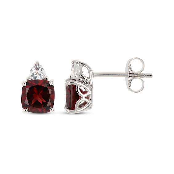 Cushion-Cut Garnet & Trillion-Cut White Lab-Created Sapphire Stud Earrings Sterling Silver