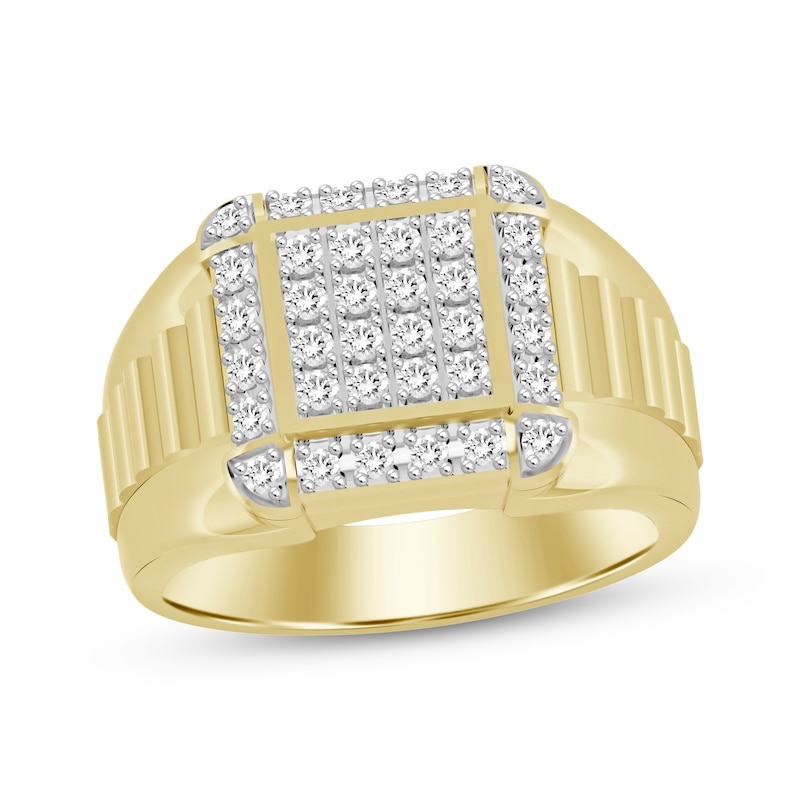 Main Image 1 of Men's Multi-Diamond Center Grid Ring 1/2 ct tw 10K Yellow Gold