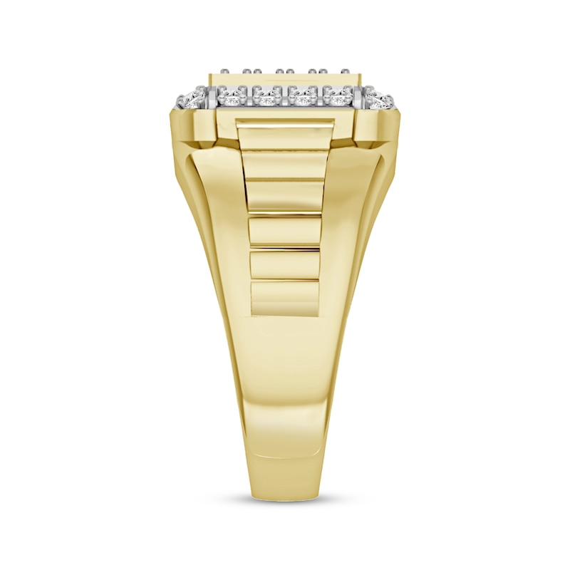 Main Image 2 of Men's Multi-Diamond Center Grid Ring 1/2 ct tw 10K Yellow Gold