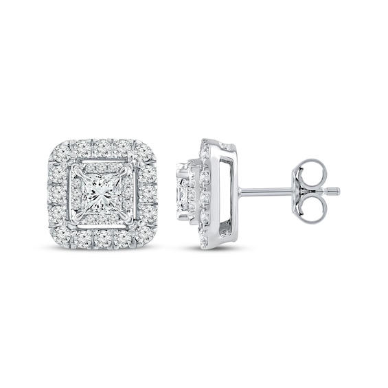 Princess-Cut Diamond Cushion Frame Stud Earrings 1 ct tw 10K White Gold