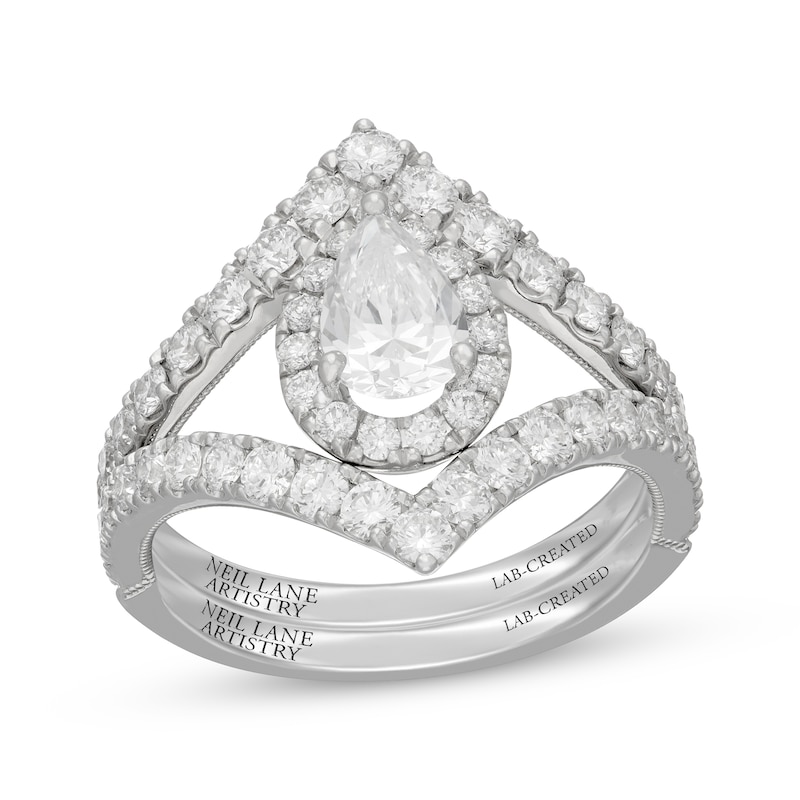Main Image 1 of Neil Lane Artistry Pear-Shaped Lab-Grown Diamond Chevron Bridal Set 1-7/8 ct tw 14K White Gold