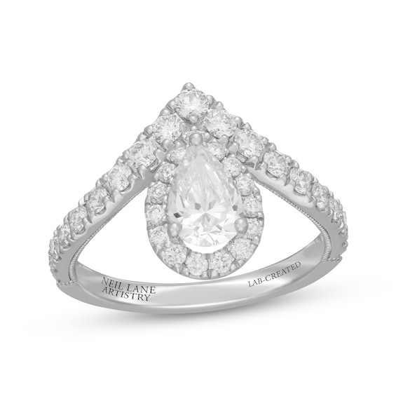 Neil Lane Artistry Pear-Shaped Lab-Grown Diamond Chevron Engagement Ring 1-1/2 ct tw 14K White Gold