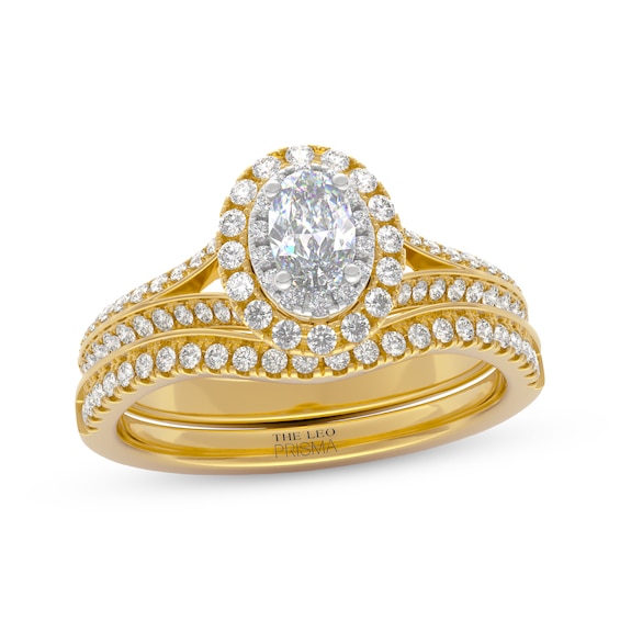 THE LEO Prisma Diamond Oval-Cut Double Halo Bridal Set 7/8 ct tw 14K Two-Tone Gold