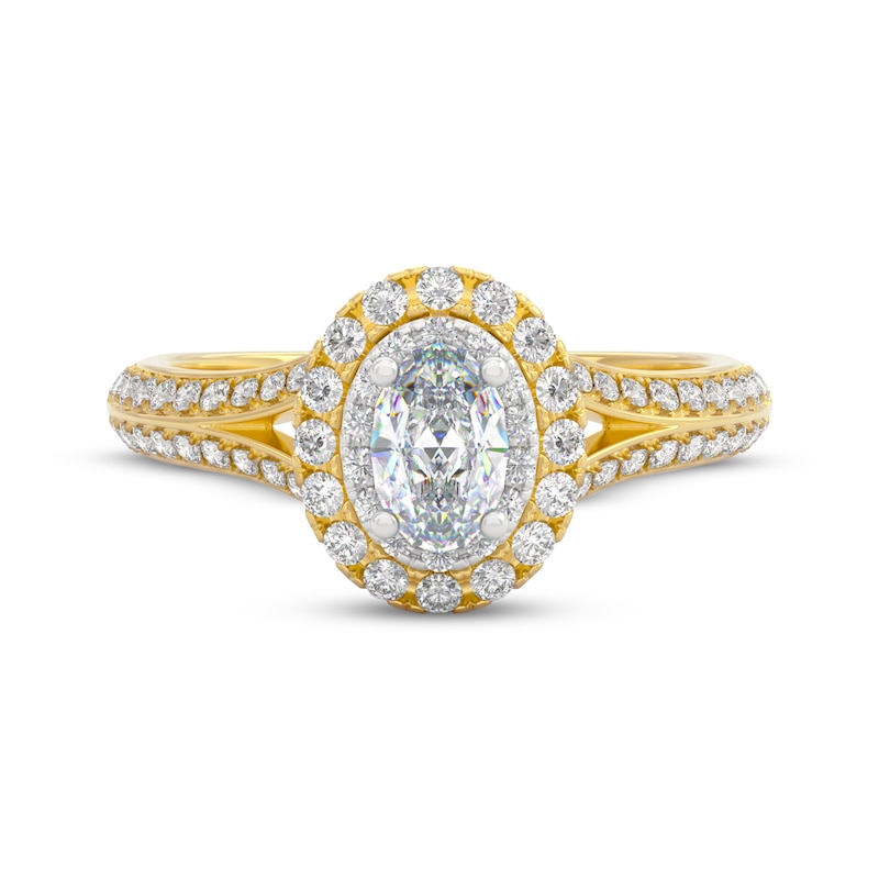 Main Image 3 of THE LEO Prisma Diamond Oval-Cut Halo Engagement Ring 3/4 ct tw 14K Two-Tone Gold