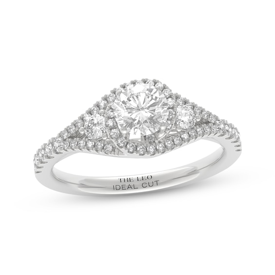 THE LEO Ideal Cut Diamond Bypass Halo Engagement Ring 1 ct tw 14K White Gold