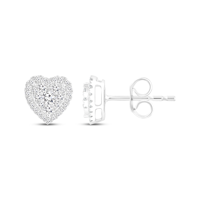 Main Image 1 of Multi-Diamond Heart-Shaped Stud Earrings 1/2 ct tw 14K White Gold