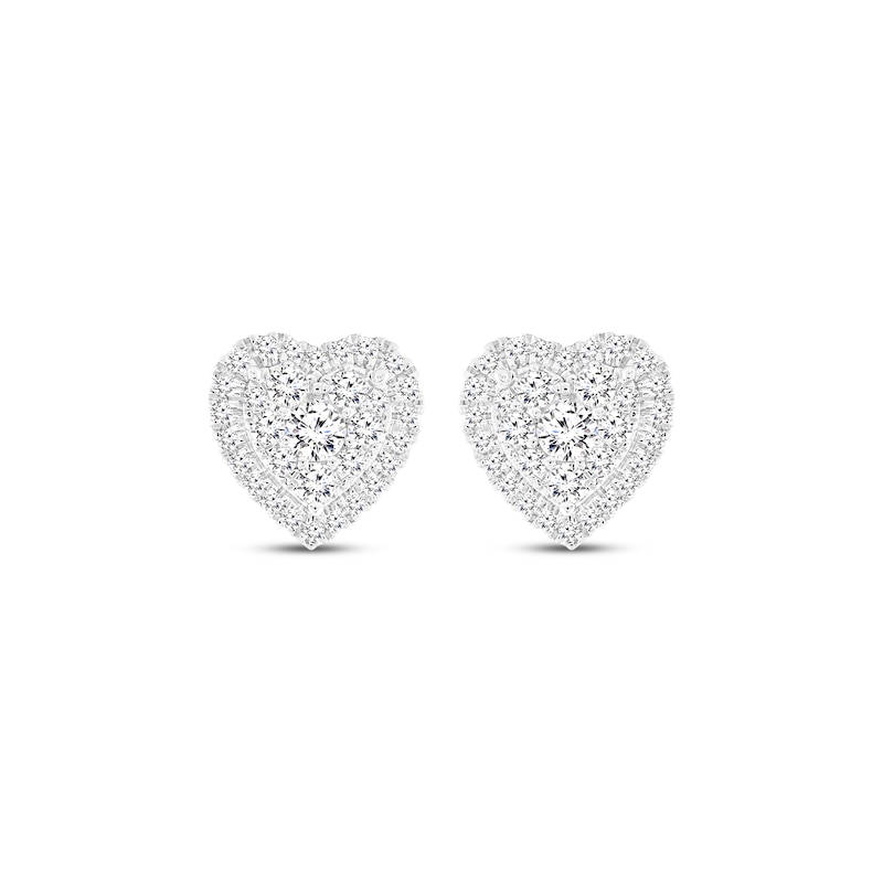 Main Image 2 of Multi-Diamond Heart-Shaped Stud Earrings 1/2 ct tw 14K White Gold
