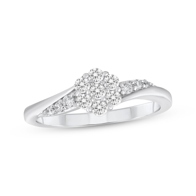 Main Image 1 of Adore Multi-Diamond Center Flower Bypass Ring 1/3 ct tw 10K White Gold