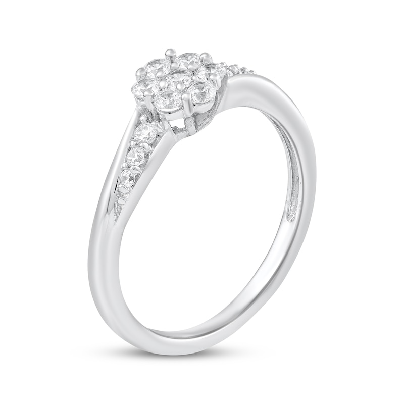 Main Image 2 of Adore Multi-Diamond Center Flower Bypass Ring 1/3 ct tw 10K White Gold