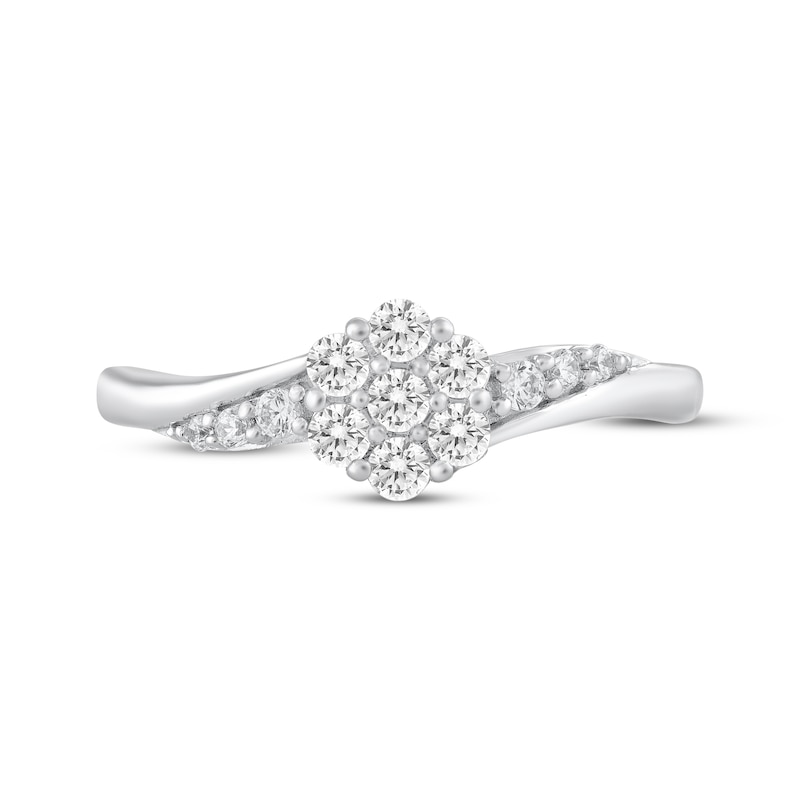 Main Image 3 of Adore Multi-Diamond Center Flower Bypass Ring 1/3 ct tw 10K White Gold