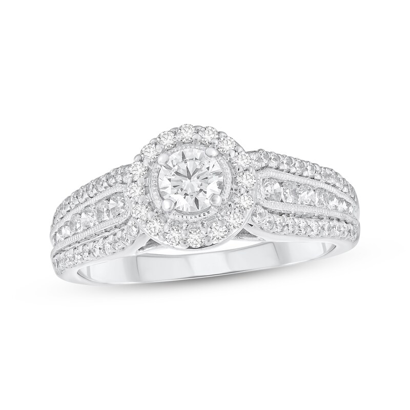 Main Image 1 of Adore Round-Cut Diamond Halo Engagement Ring 1 ct tw 10K White Gold