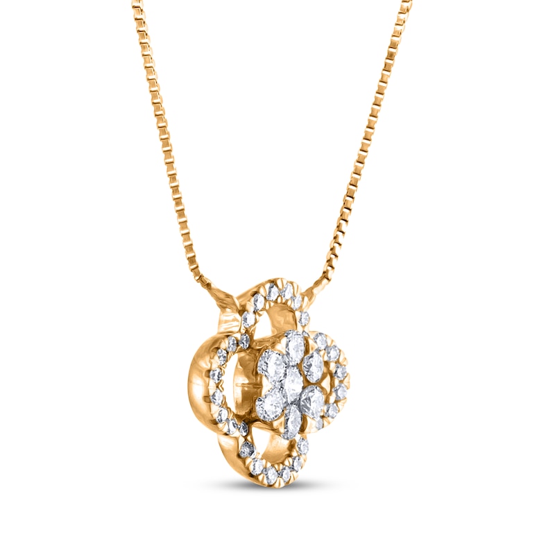 Multi-Diamond Clover Necklace 1/3 ct tw 14K Yellow Gold 18"