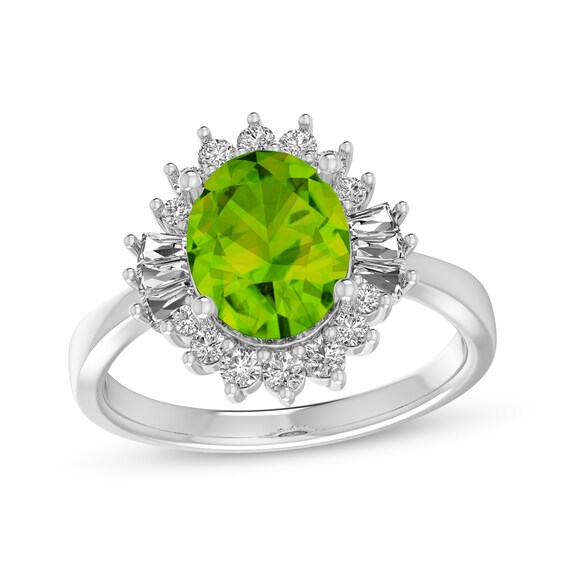 Oval-Cut Peridot & White Lab-Created Sapphire Starburst Ring Sterling Silver